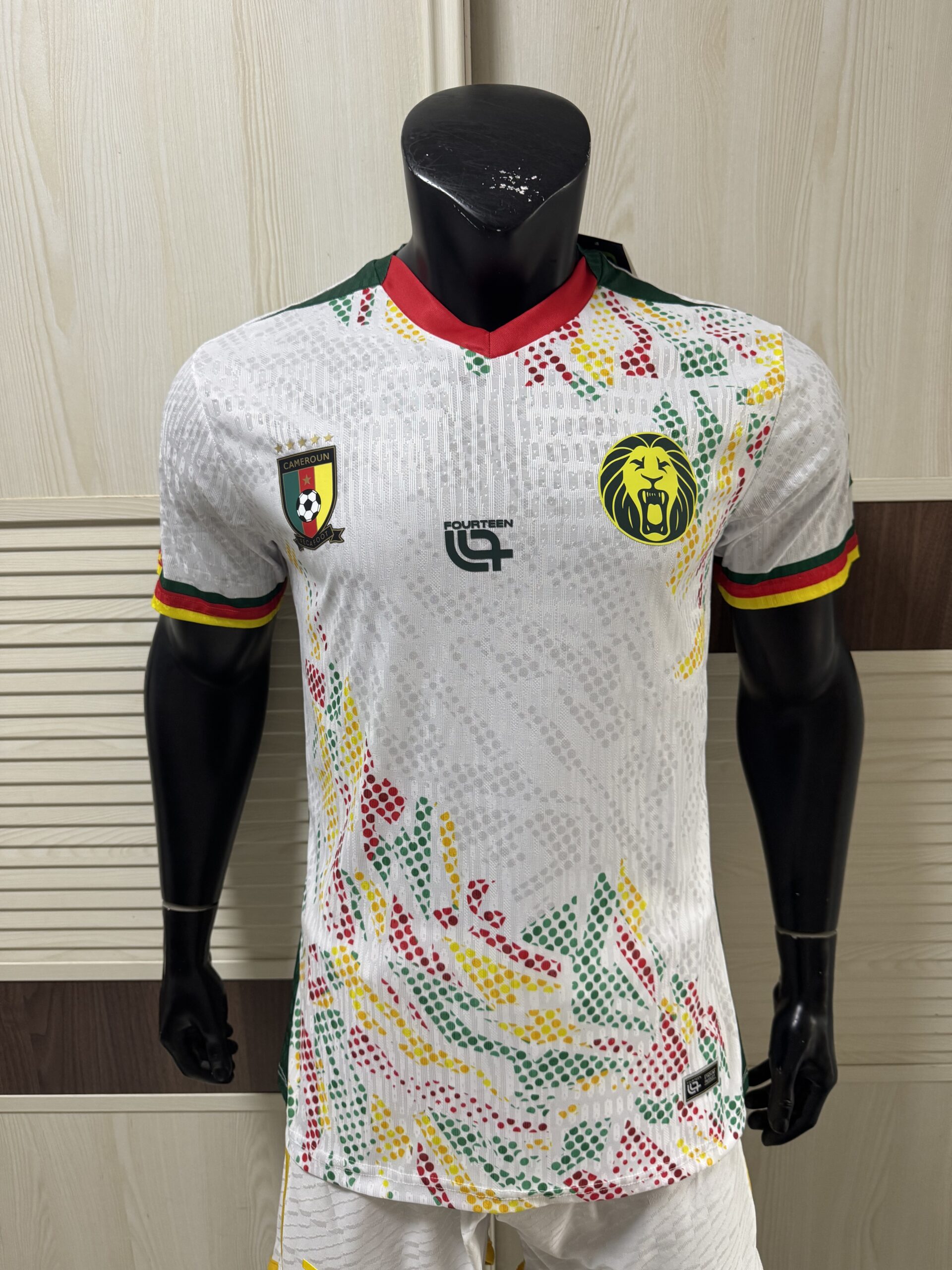 Fourteen Cameroon National Team Away Player Version Soccer Jersey – White | Green & Red Accents | Indomitable Lions | 2025/26