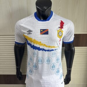 Umbro Democratic Republic of Congo 2025/26 Away Soccer Jersey – White | Geometric Blue Pattern | Les Léopards | AFCON 2025