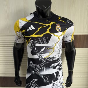 Adidas Real Madrid x Marvel Avengers 25/26 Pre-Match Jersey – White Black & Gold | Thor Comic Graphic | Limited Edition