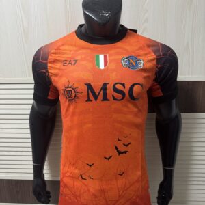 EA7 SSC Napoli 2025-26 Halloween Jersey | Dark Blue Orange Skeleton Bat Graphic | Limited Edition Shirt